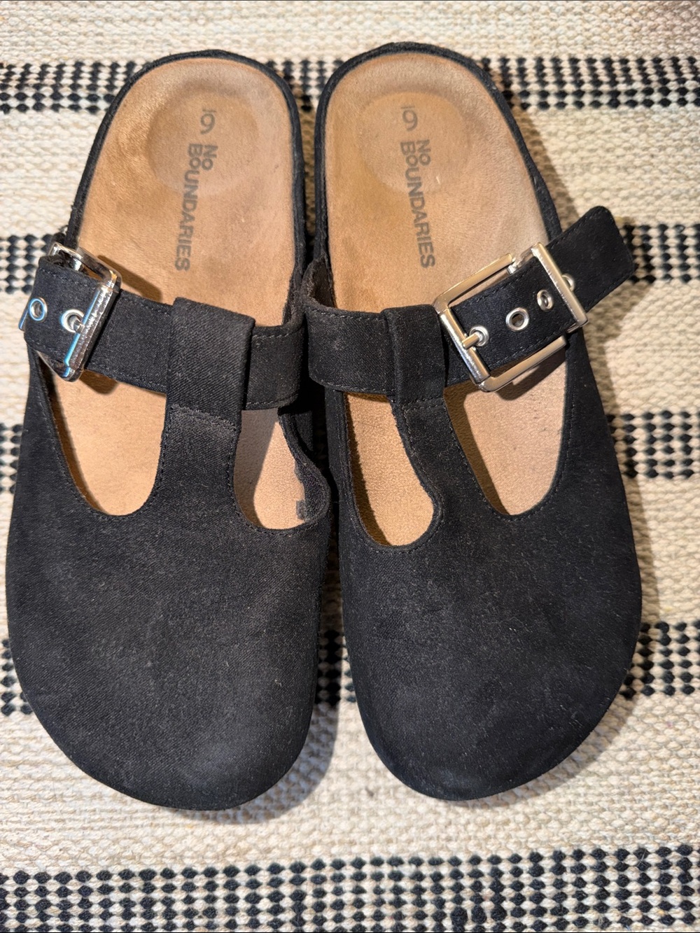 No Boundaries Black Suede Buckle Clog Mules